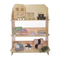 Wooden Large Floor Standing 3 Shelf Display with Headboard, Collapsible - 46"W